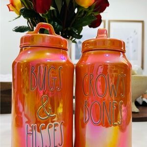 Rae Dunn Halloween Iridescent Orange HTF Canisters